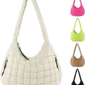 Puffer Tote Bag Nylon Large Capacity Zipper Pockets Shoulder Carryall
